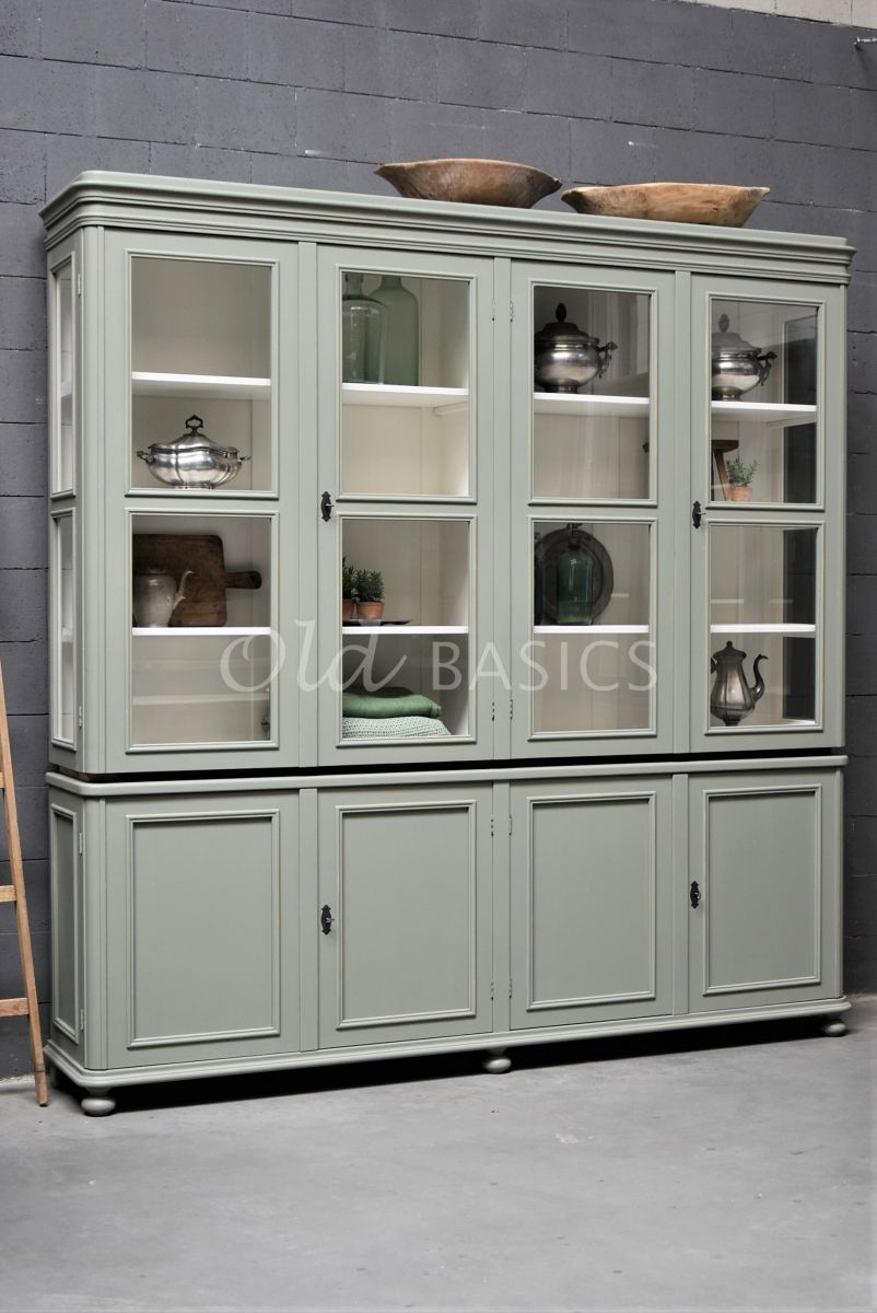 Vitrinekast Amiens, 4 deuren, RAL7033, groen, grijs, materiaal hout
